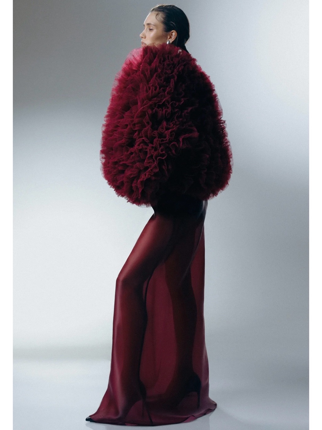 Selezza London Burgundy Tulle Ruffled Jacket — image 3 of 8